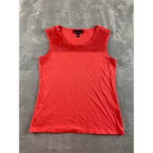 Dana Buchman Womens Coral Red Sequin Yoke Sleeveless Knit Tank Top Size M